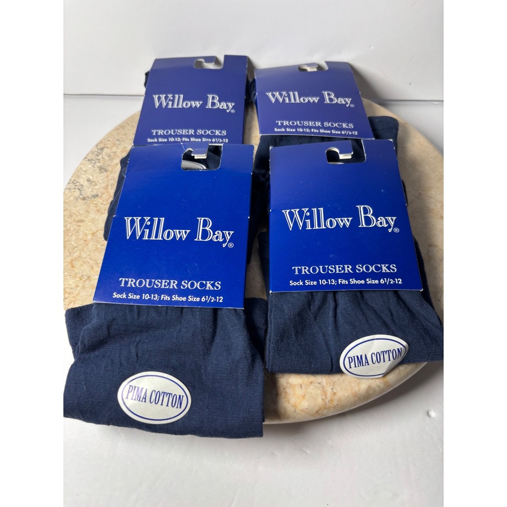 Willow Bay Mens Trouser Socks Navy Pima Cotton 4‎ Pack Shoe Size 6-12